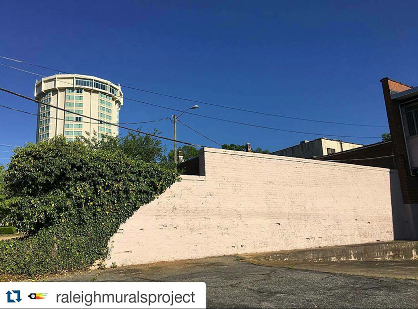 Artsplosure 2016 wall mural site - white brick wall in downtown Raleigh
