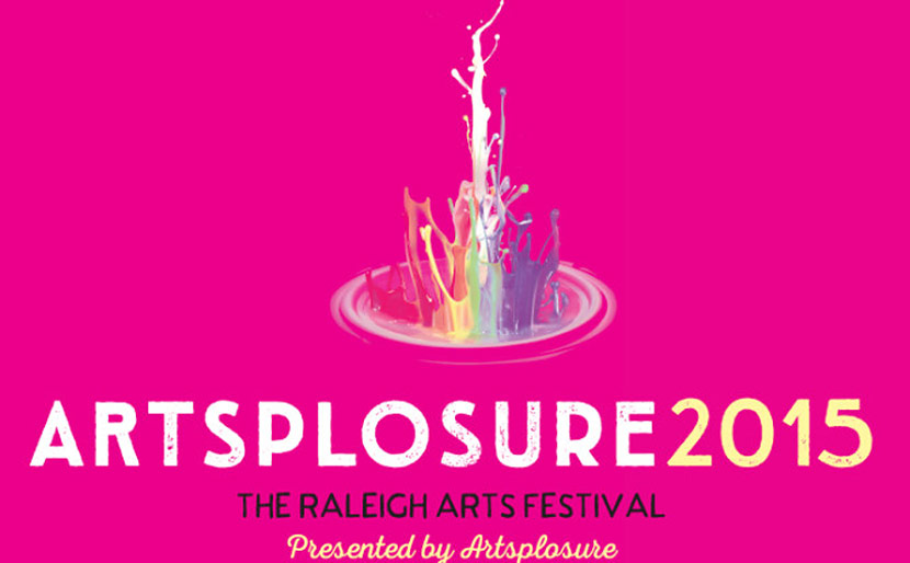 Artsplosure 2015 logo of bright pink and a rainbow paint drop