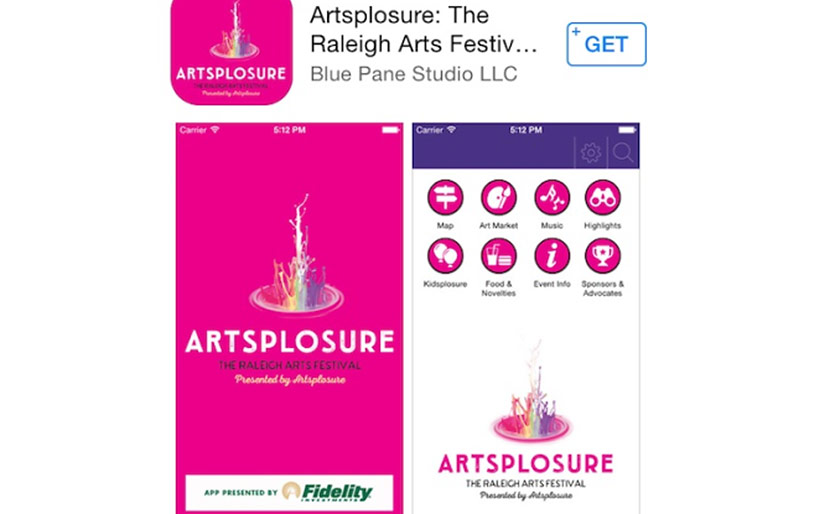 Mobile app screen shot for Artsplosure 2015