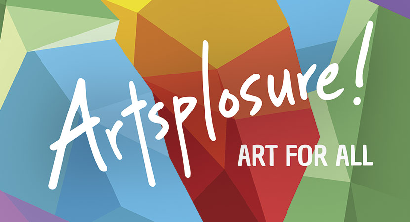 Artsplosure 2017 Logo - White handwritten type over multi-color geometric shapes
