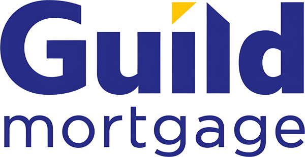 Guild Mortgage Logo - Cobalt blue sans-serif type with yellow triangle above letter i