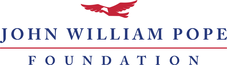 John William Pope Foundation Logo - Red and blue logo with eagle flying at top