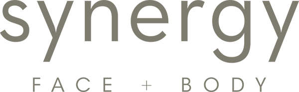 Synergy Face and Body Logo - Gray sans-serif type