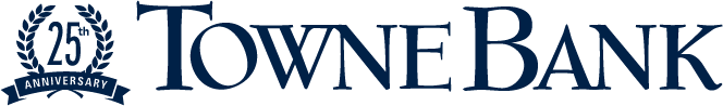 Towne Bank Logo - Navy blue serif text with crest to left