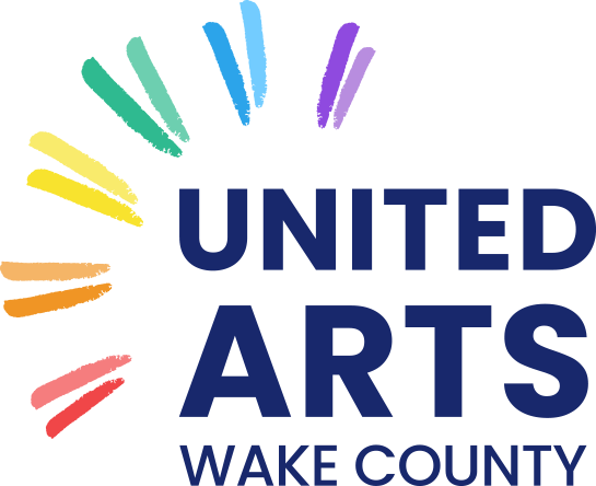 United Arts Logo - Navy blue sans-serif type with paint swashes in the color spectrum to left